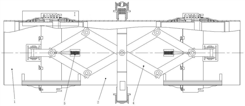 Expansion joint structure with displacement equipartition and damping effects