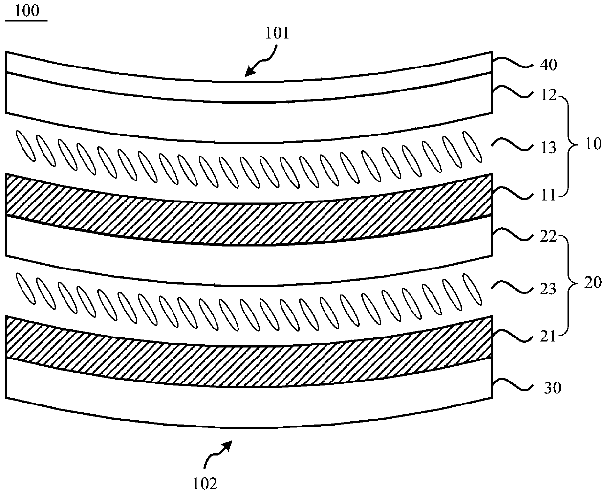 Curved liquid crystal display device and method for making the same