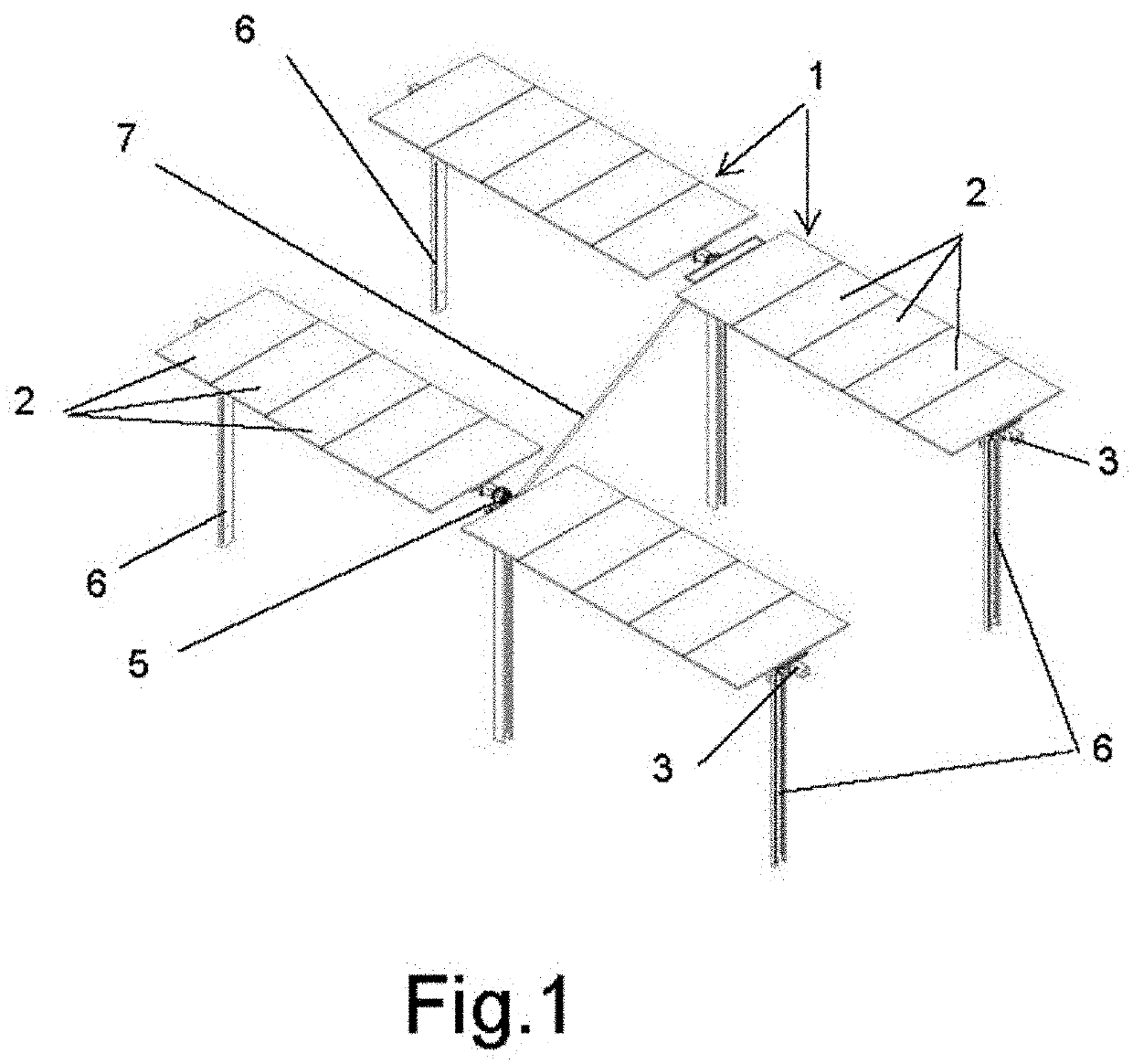 Solar tracker with orientable solar panels arranged in rows