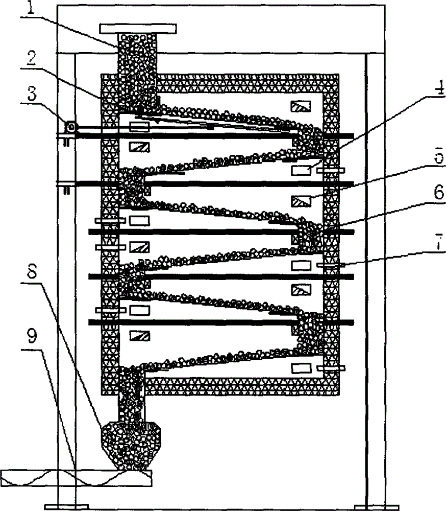 Horizontal pushing type vertical biomass charcoal gas-oil co-production device and use method thereof
