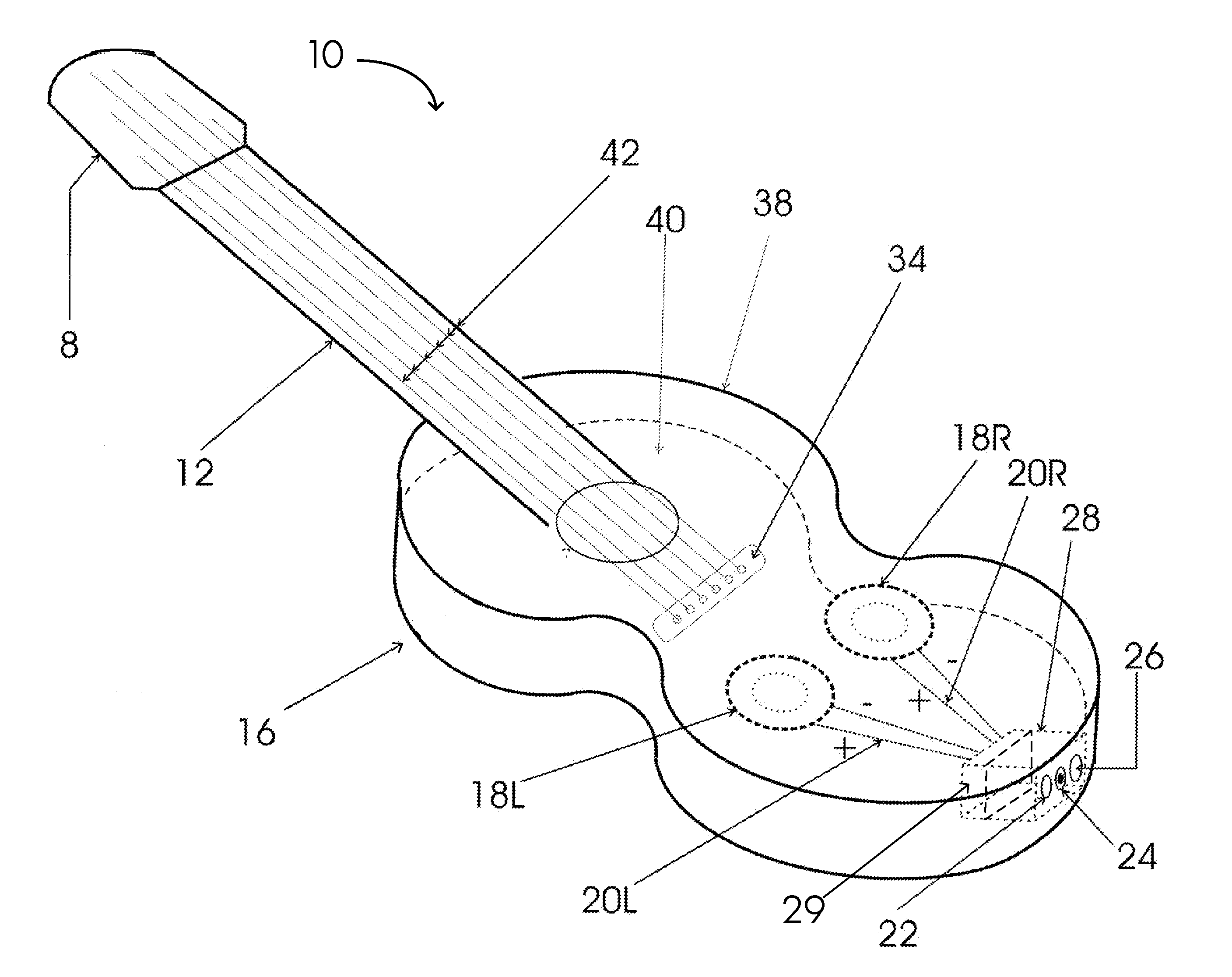 Sound system in a stringed musical instrument