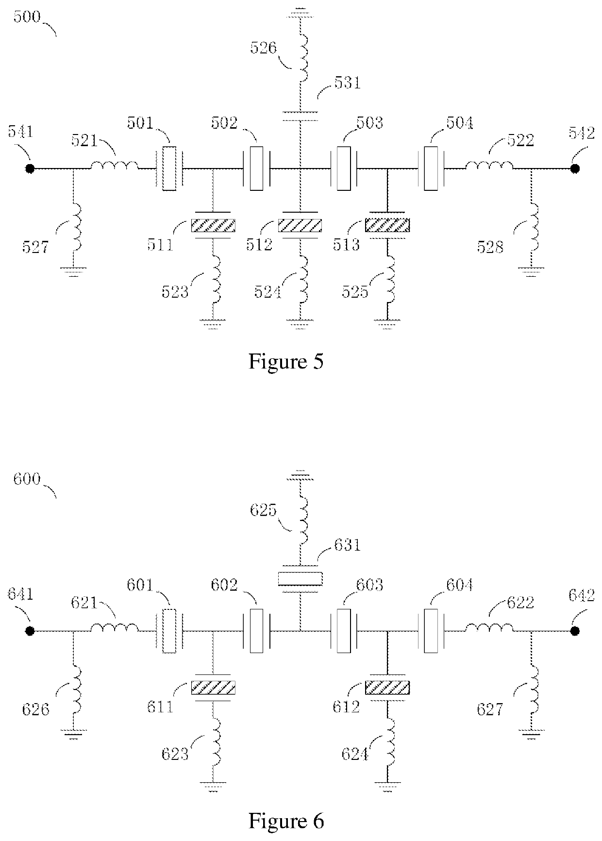 Wideband piezoelectric filter with ladder-structure