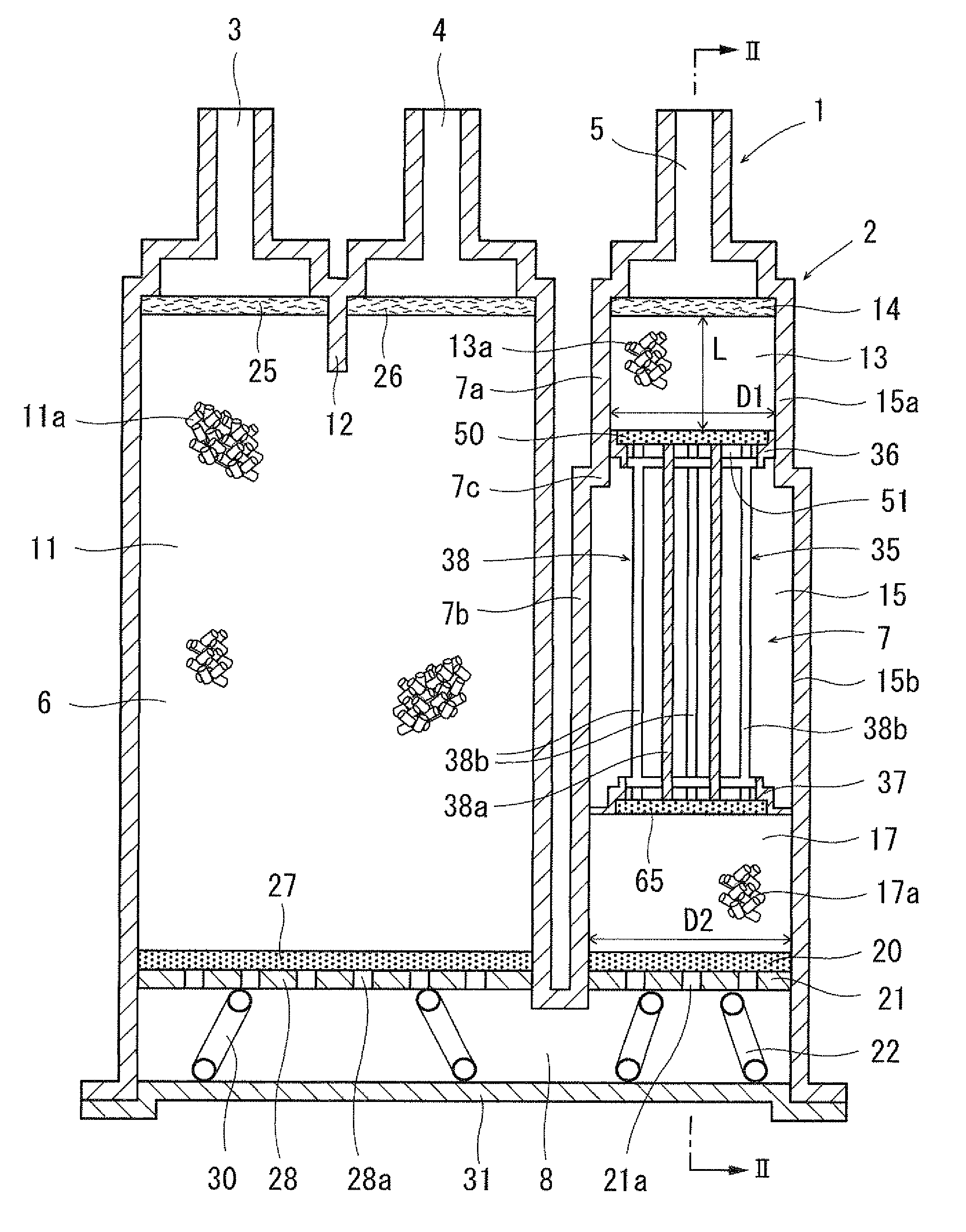 Evaporated fuel treating device