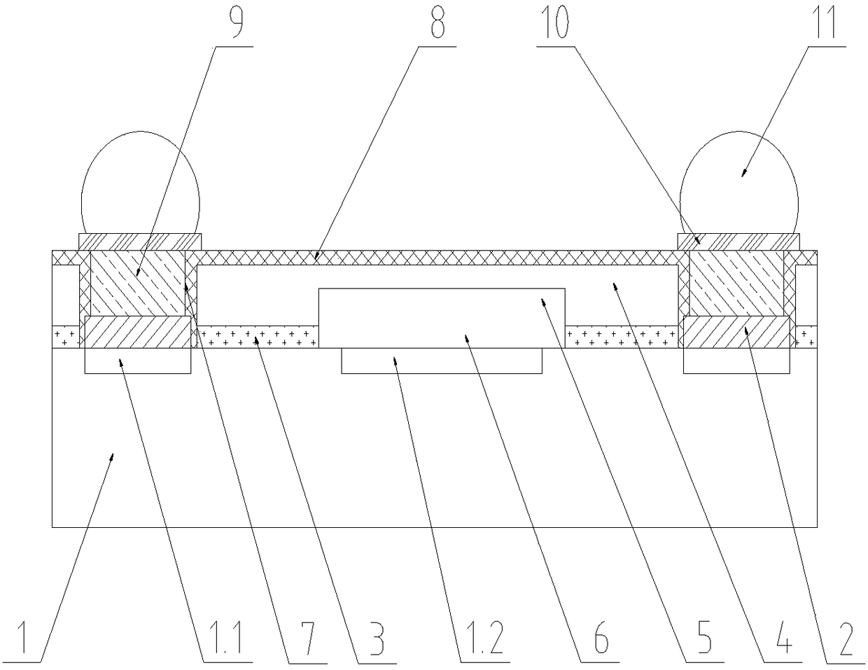 Packaging structure and method of metal wafer level groove buried hole type surface acoustic filter chip