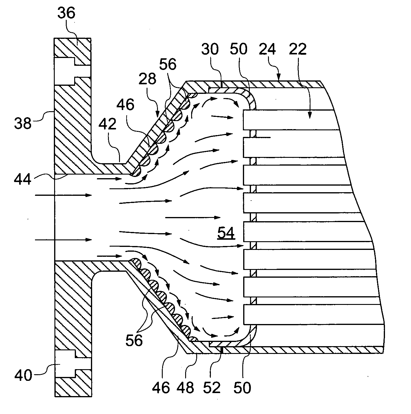 Heat exchanger with modified diffuser surface