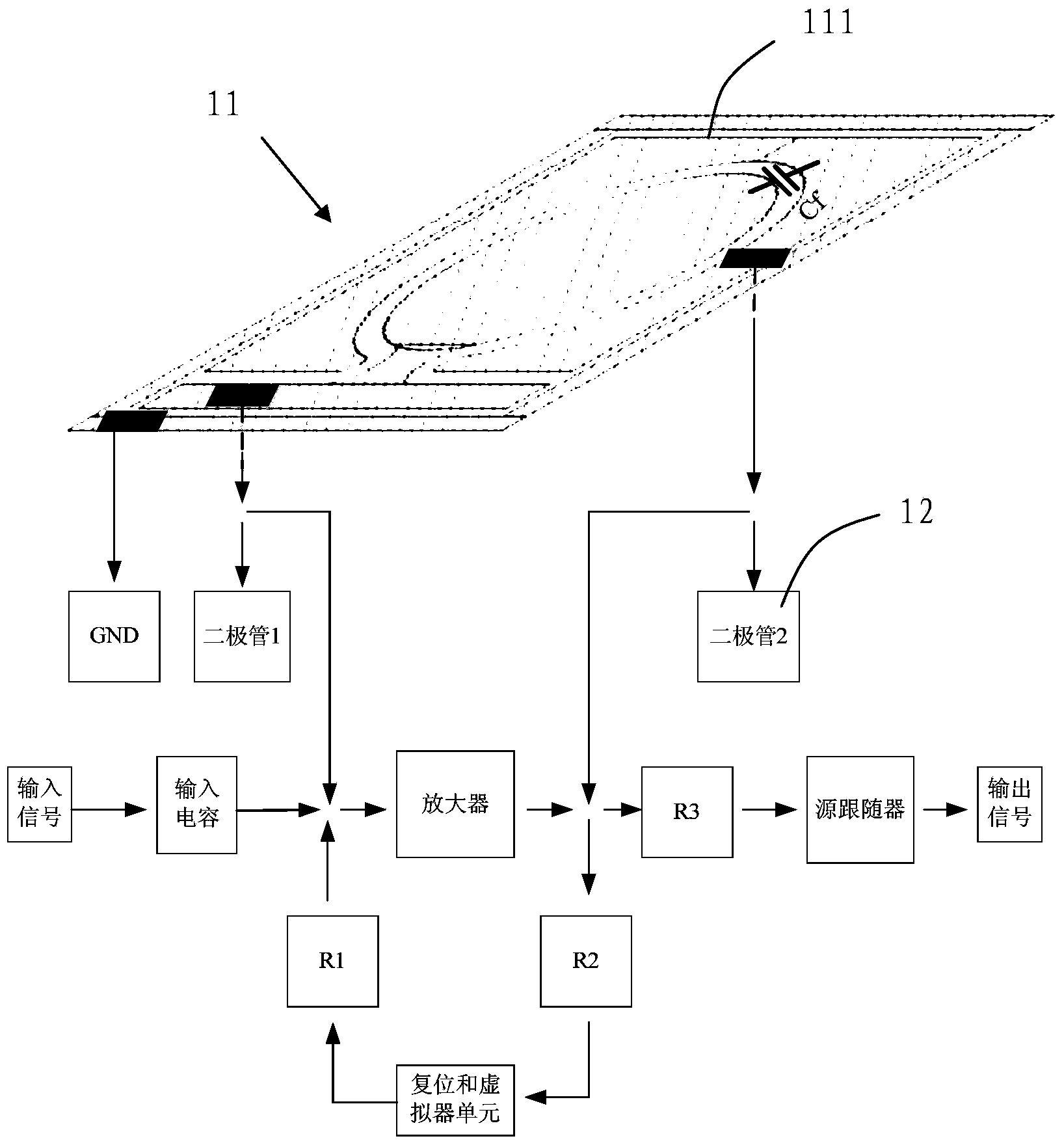 Biological recognition sensing device based on electronic static discharge (ESD) protection