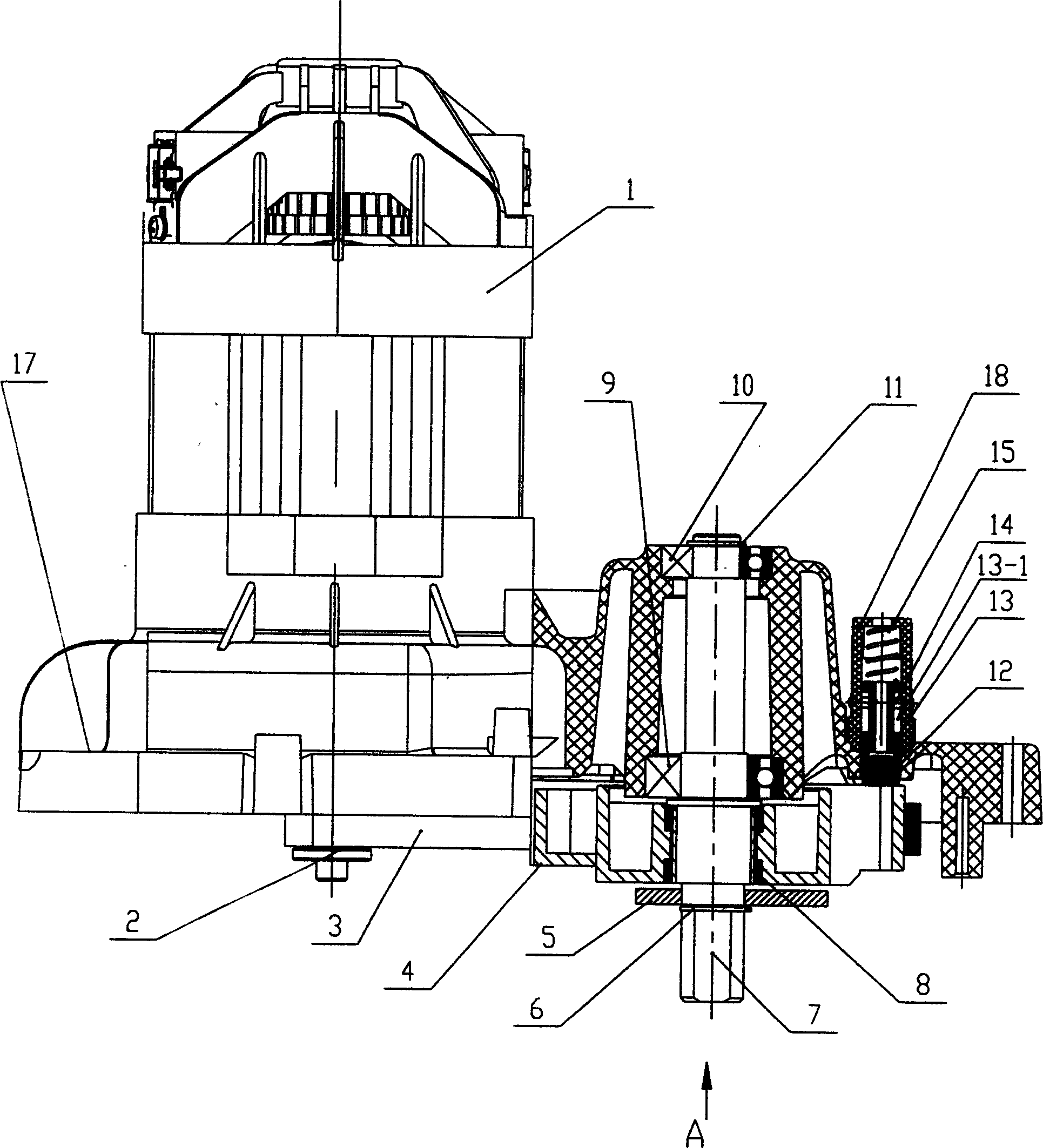 Inertial rotation axial braking device for gardening tool