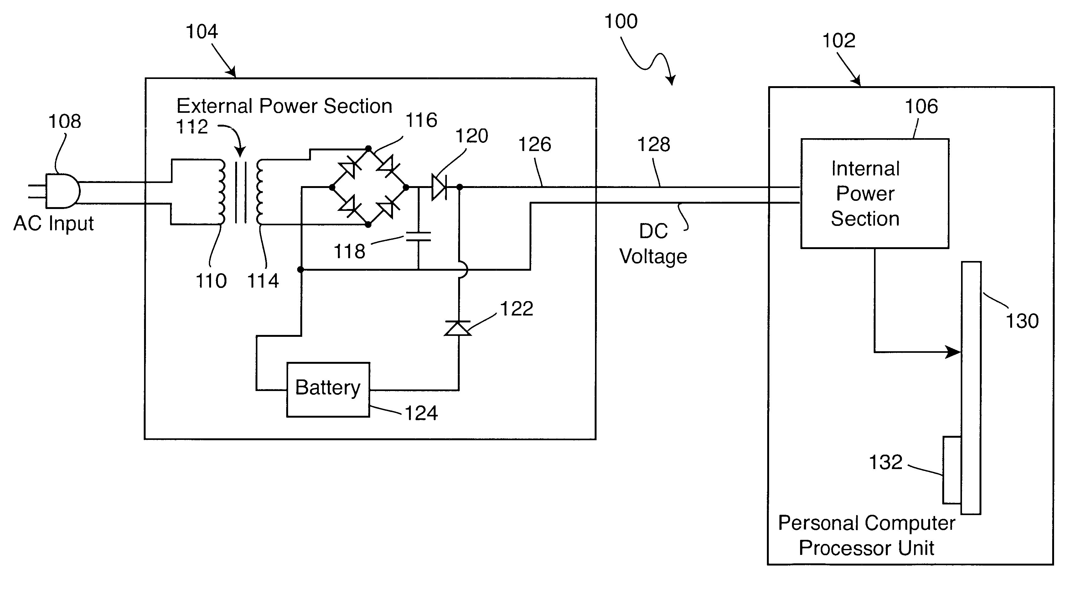 Electronic power supply for personal computer and method
