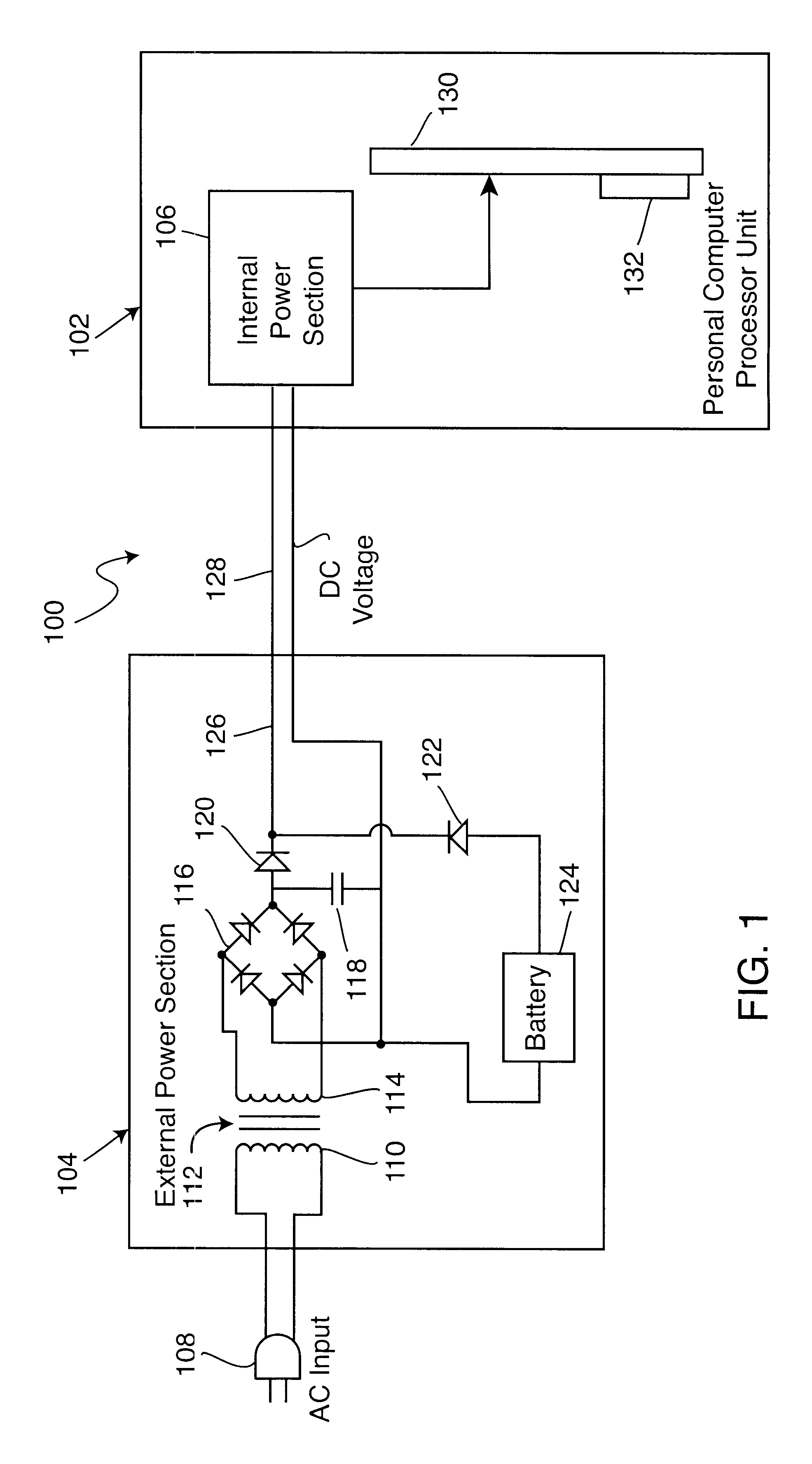 Electronic power supply for personal computer and method