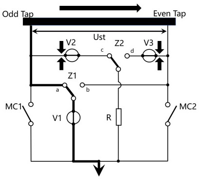 Transition circuit of on-load tap-changer and control method