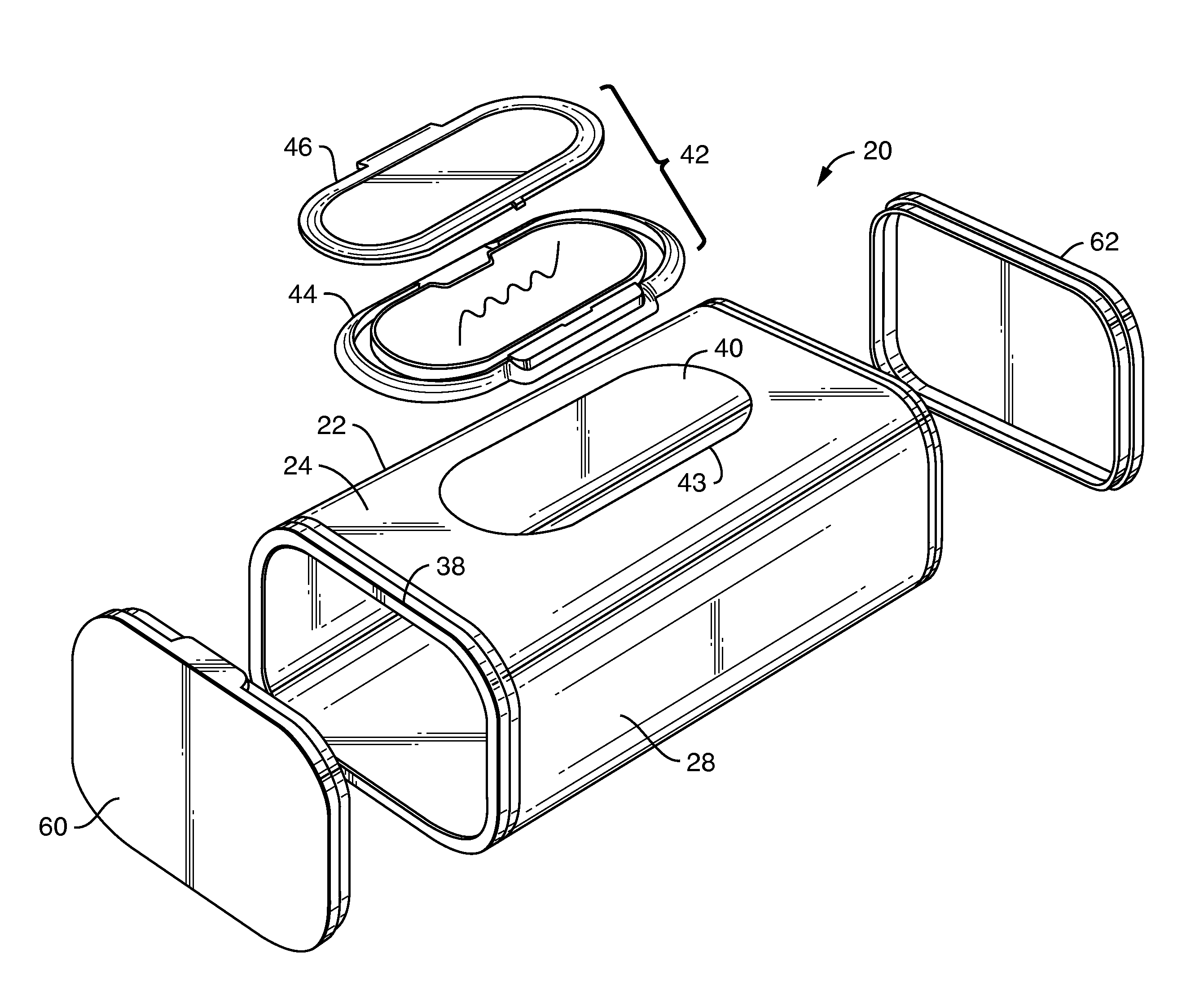 Refillable dispensing container for stacked moist wipes