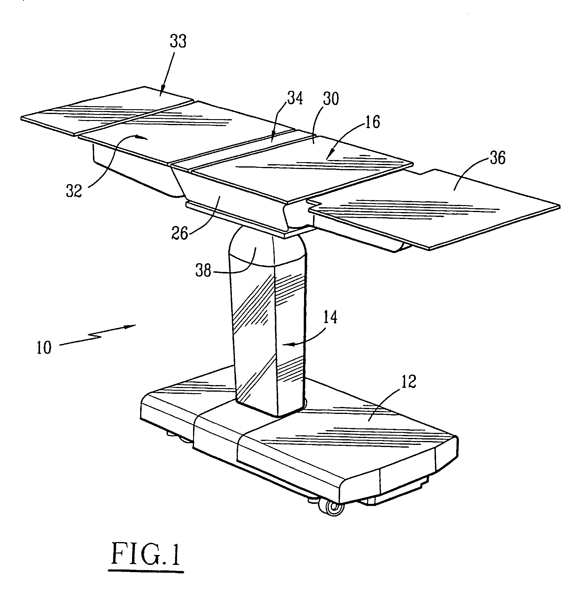 Motorized operating table with multiple sections
