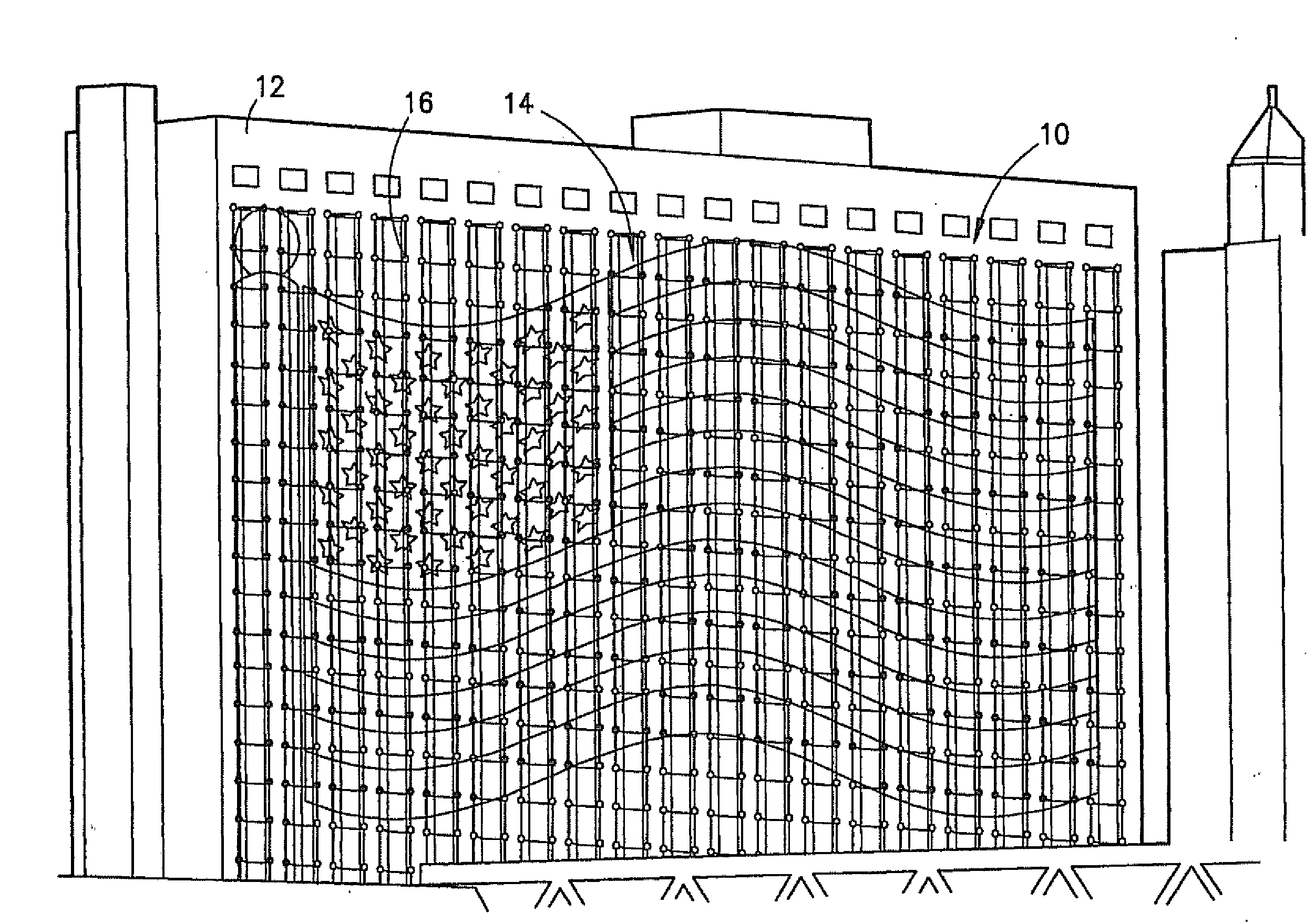 Expanded bit map display for mounting on a building surface and a method of creating same