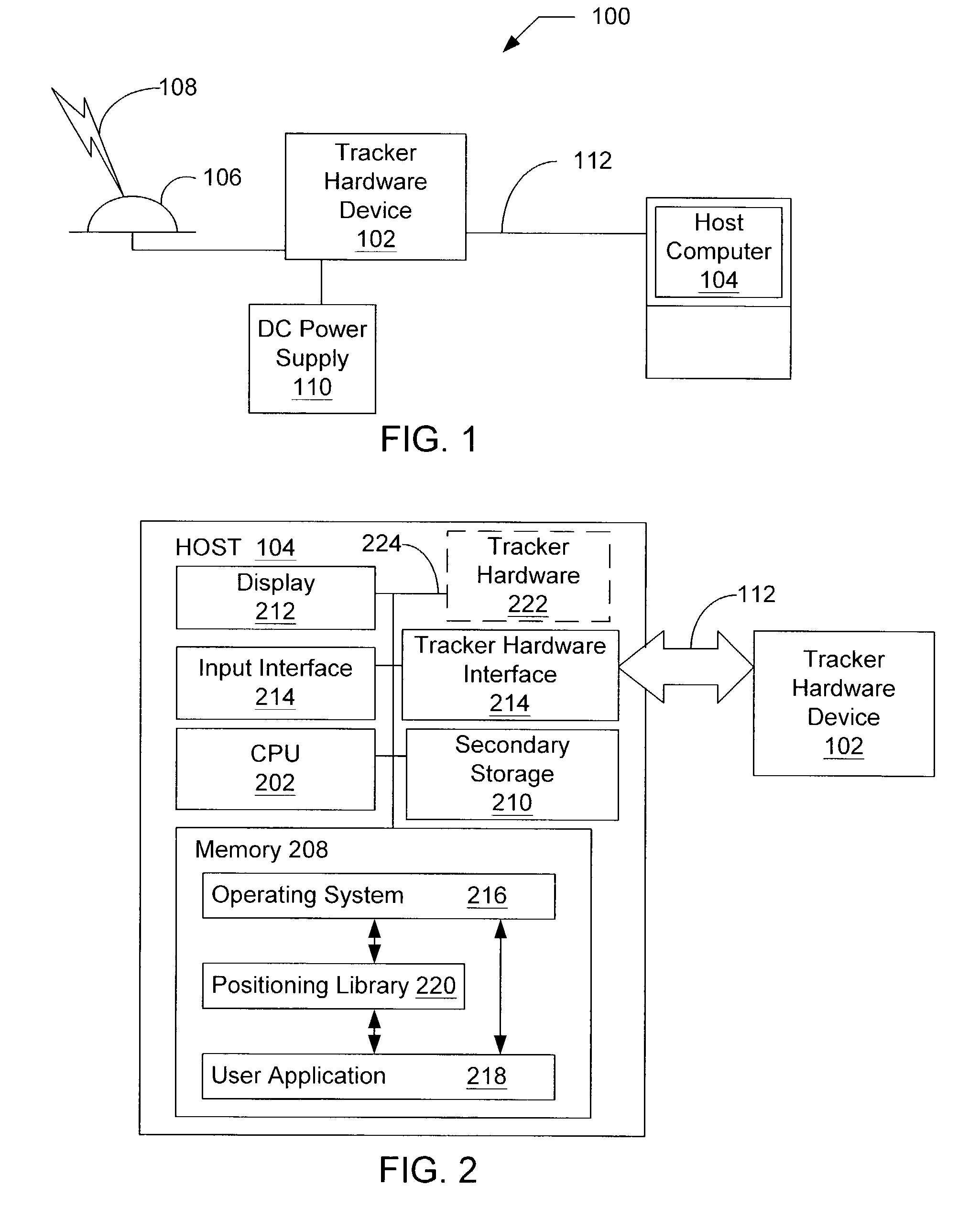 Navagation processing between a tracker hardware device and a computer host based on a satellite positioning solution system