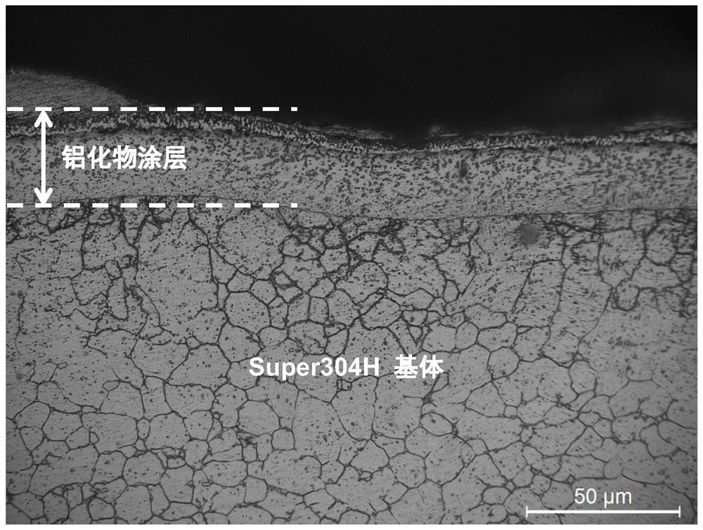 Metallographic corrosion method for simultaneously displaying austenitic stainless steel and aluminide coating organization structure on surface of austenitic stainless steel