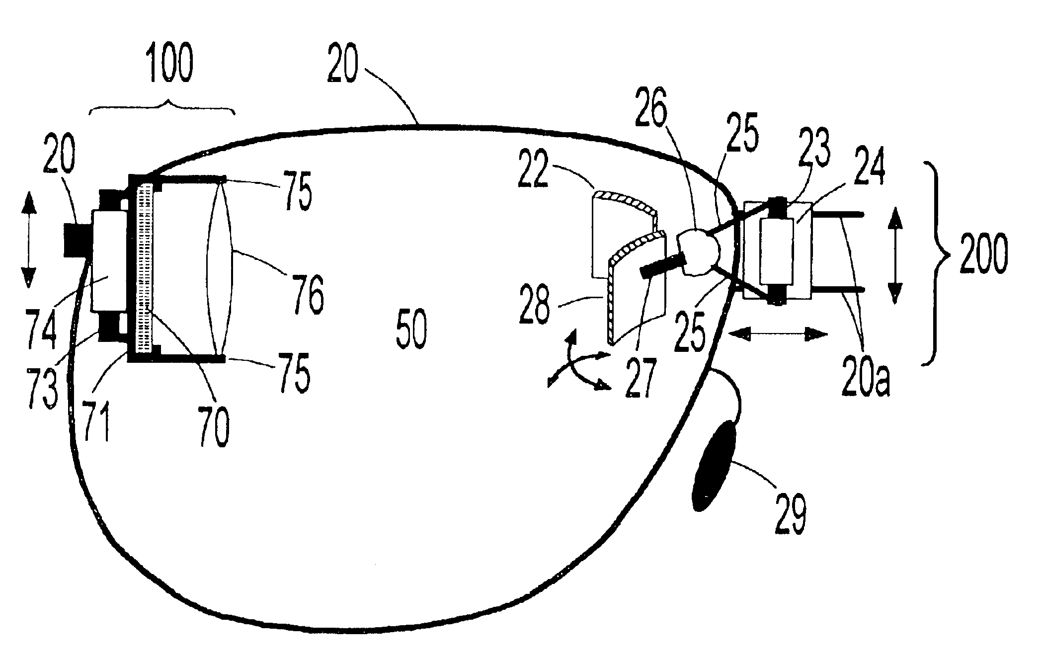 Head-mounted virtual display apparatus with a near-eye light deflecting element in the peripheral field of view