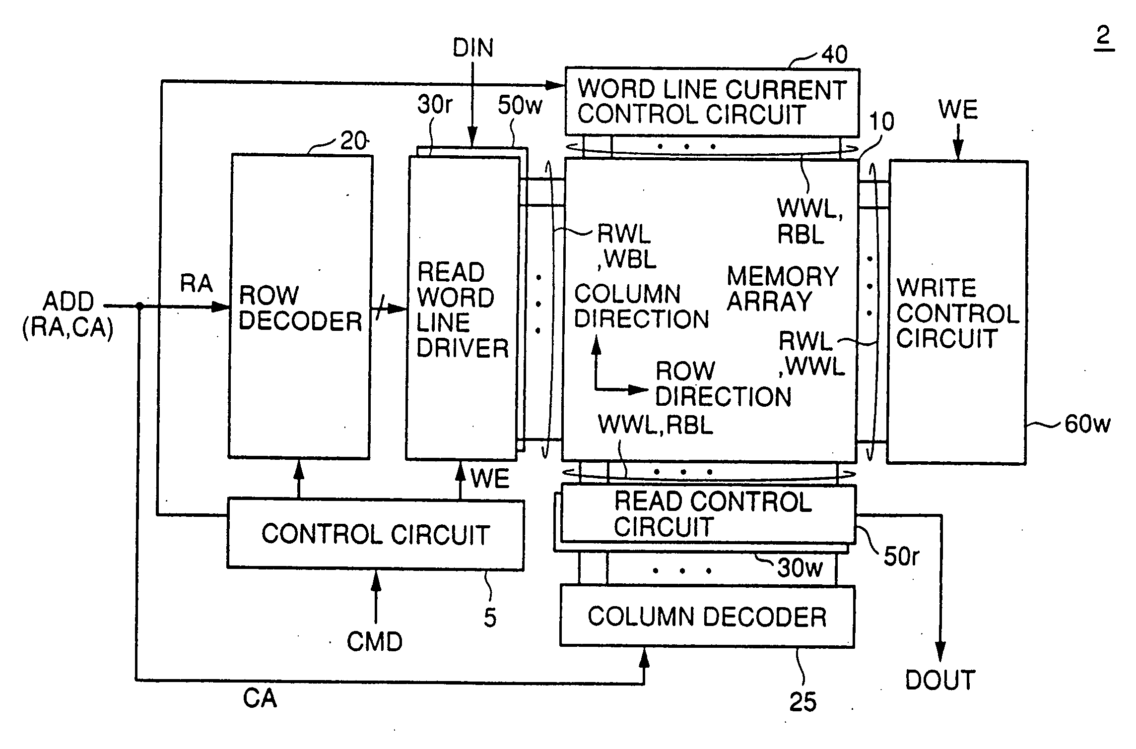 Thin film magnetic memory device including memory cells having a magnetic tunnel junction