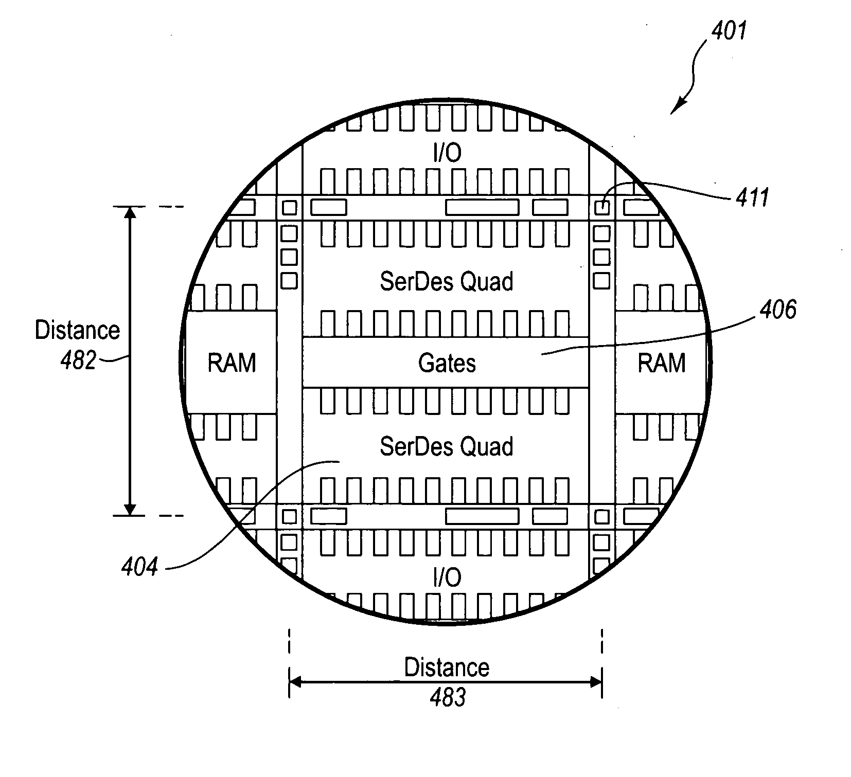 Structured ASIC device with configurable die size and selectable embedded functions