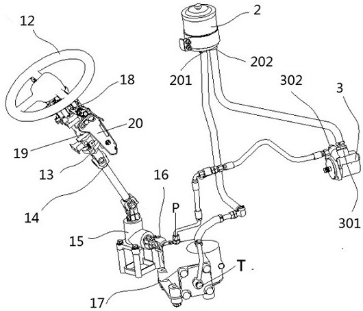 Front axle steering oil tank assembly and steering system