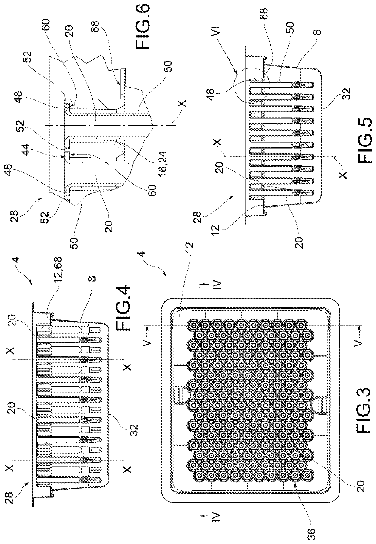 Structure for packaging containers for pharmaceutical use