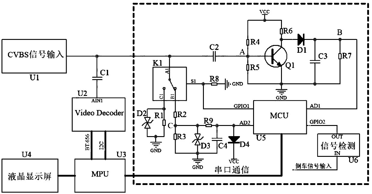 Input protection circuit of vehicle-mounted reversing video and detection method