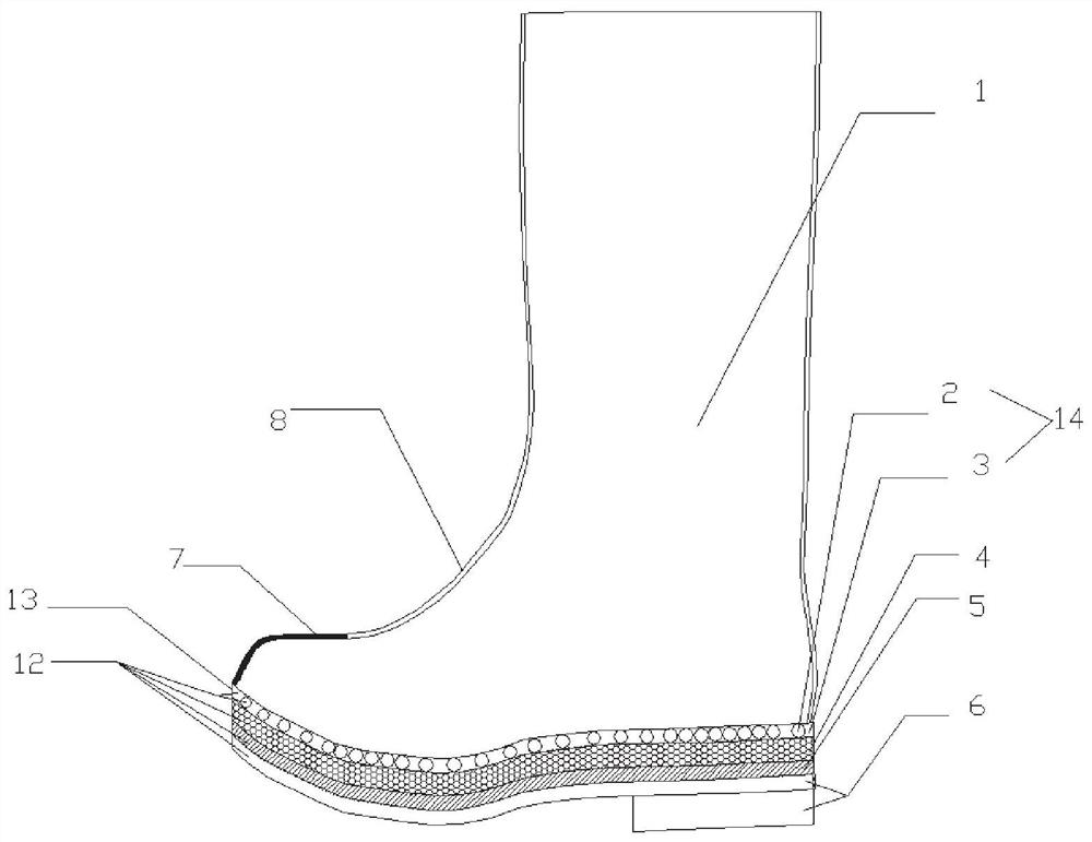 High-temperature-resistant shock-absorbing puncture-proof working shoe and preparation method thereof