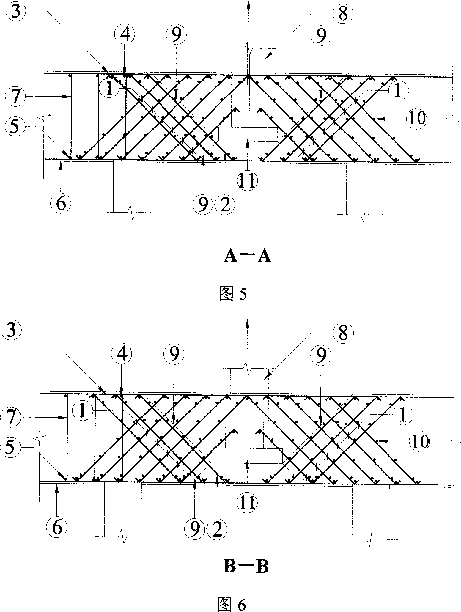 Reinforced concrete bearing platform arranged with diagonal reinforcing steel and method for manufacturing same