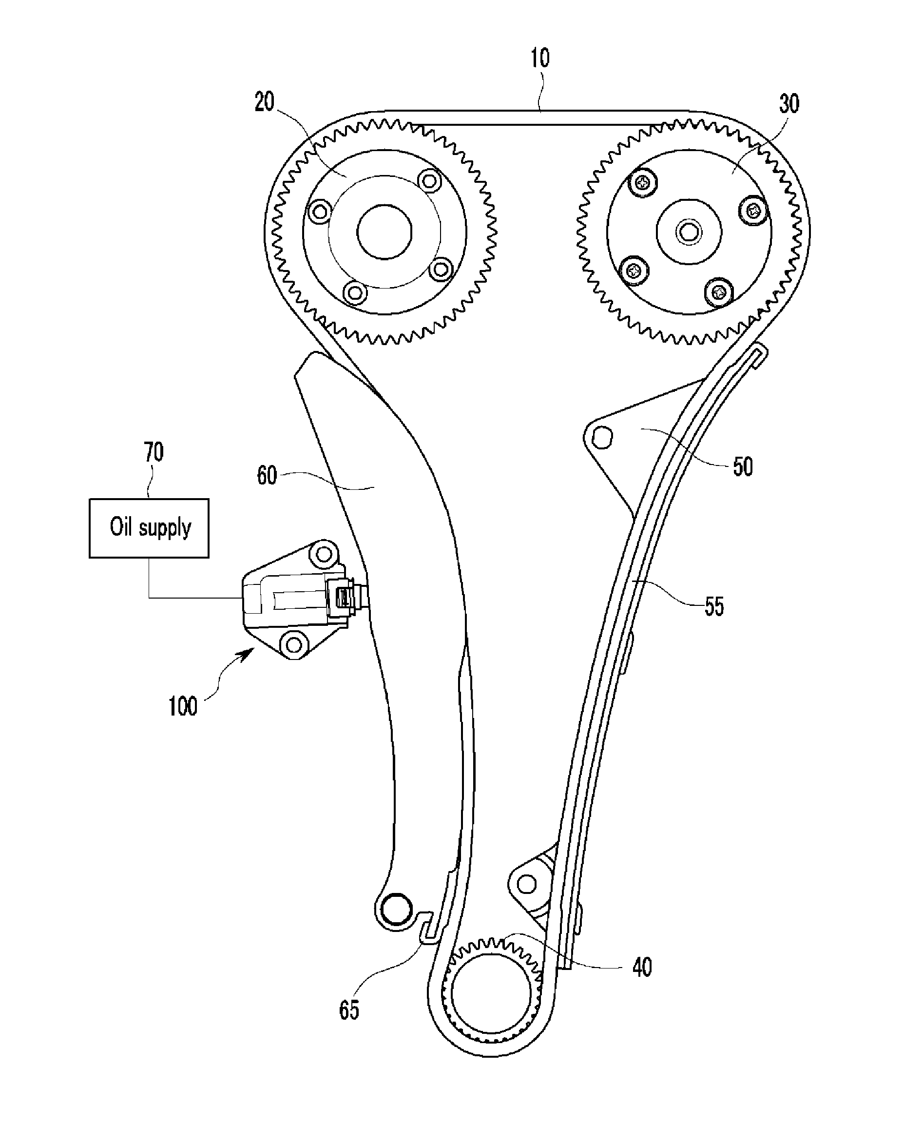Hydraulic timing chain tensioner and timing chain system