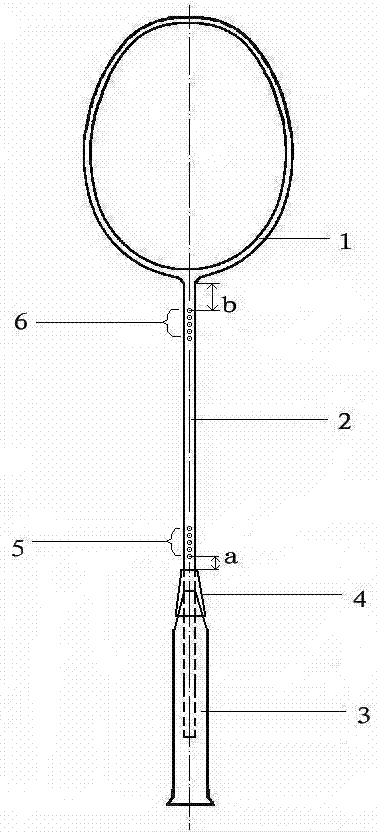 Badminton racket with shaft provided with two bends