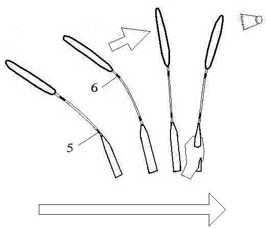 Badminton racket with shaft provided with two bends