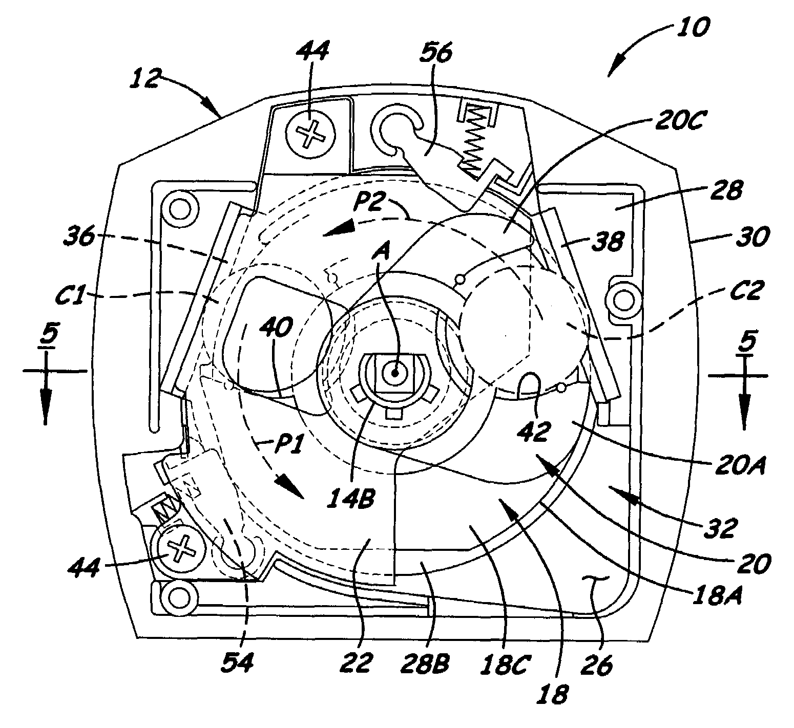 Dual coin actuation mechanism with angularly and axially offset coin slots and recesses