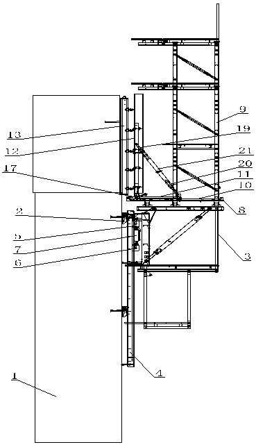 Hydraulic formwork climbing device