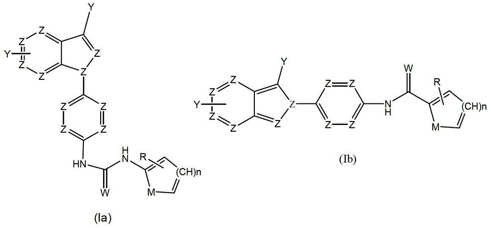Antitumor drugs based on indazole, indole or azaindazole, azaindole with bisaryl urea structure