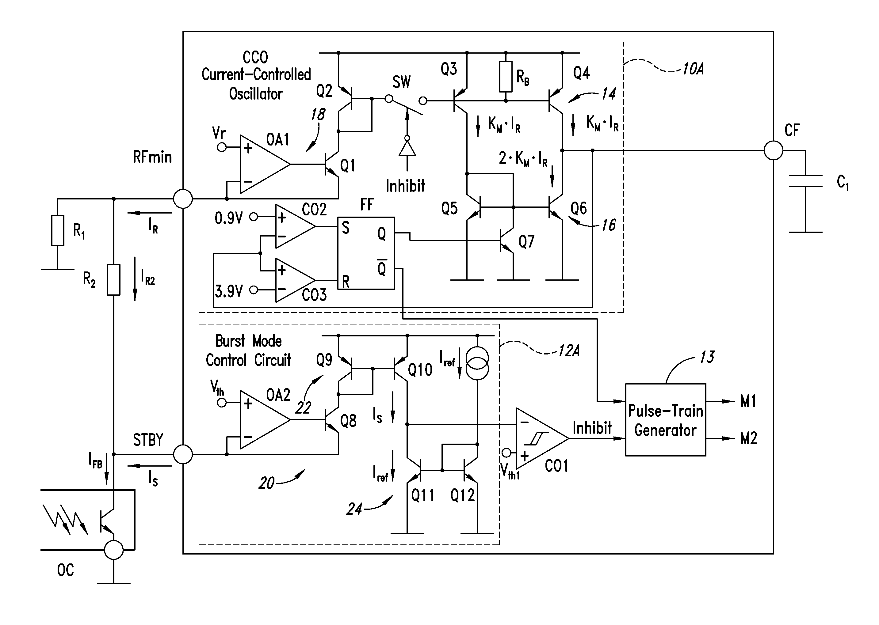 Burst-mode control method for low input power consumption in resonant converters and related control device