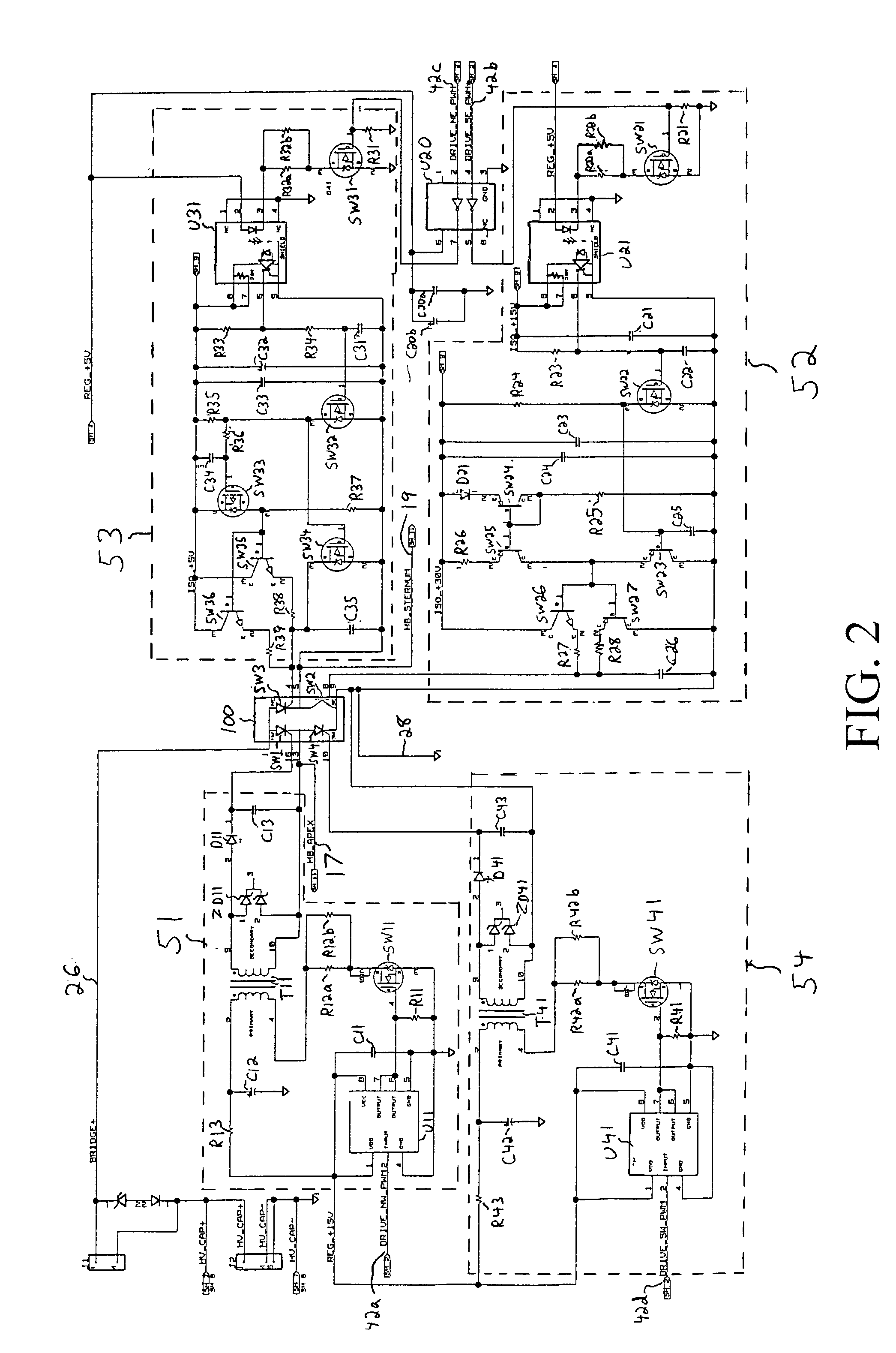 H-bridge circuit for generating a high-energy biphasic and external pacing waveform in an external defibrillator