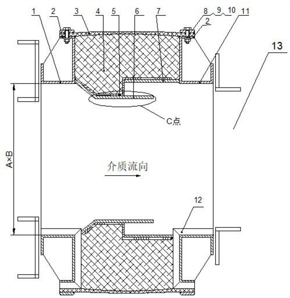 Non-metal expansion joint for solving problem of non-uniform expansion of large-caliber flue