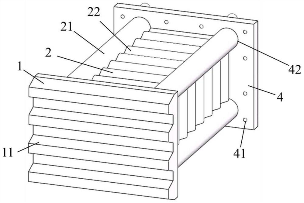 A corrugated composite energy-absorbing device and a rail vehicle with the same