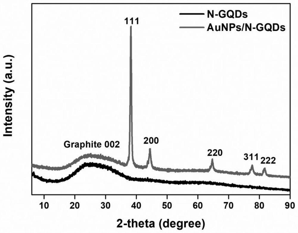 Gold nanoparticle/nitrogen-doped graphene quantum dot nano composite material, sensing electrode and preparation method and application of gold nanoparticle/nitrogen-doped graphene quantum dot nano composite material