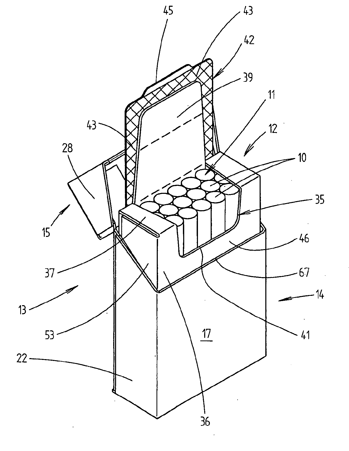 (cigarette) pack and process and device for producing it