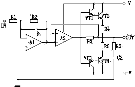 Low cost power amplifier circuit for pushing computer loudspeaker