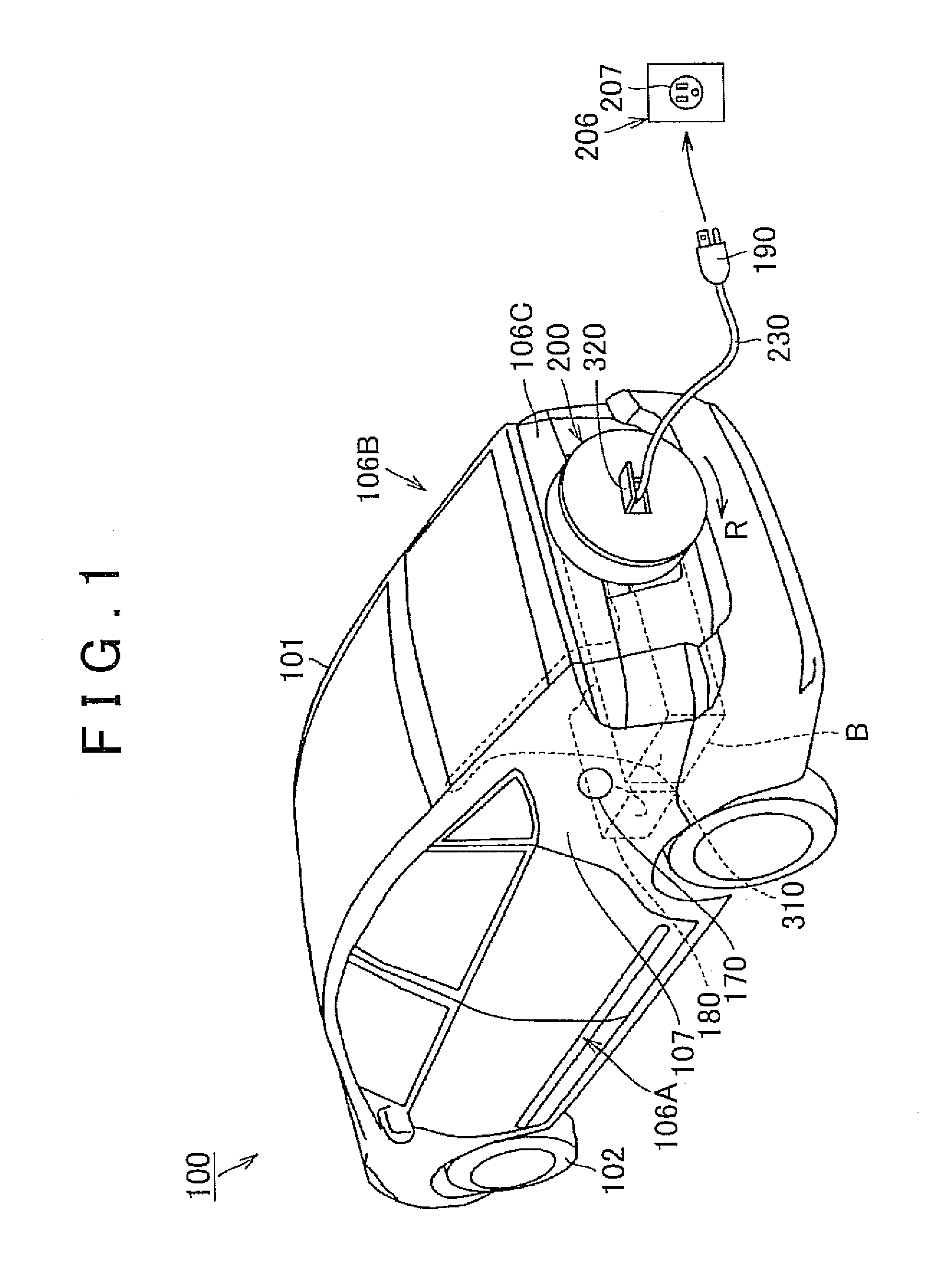 Charging cable-housing device and vehicle