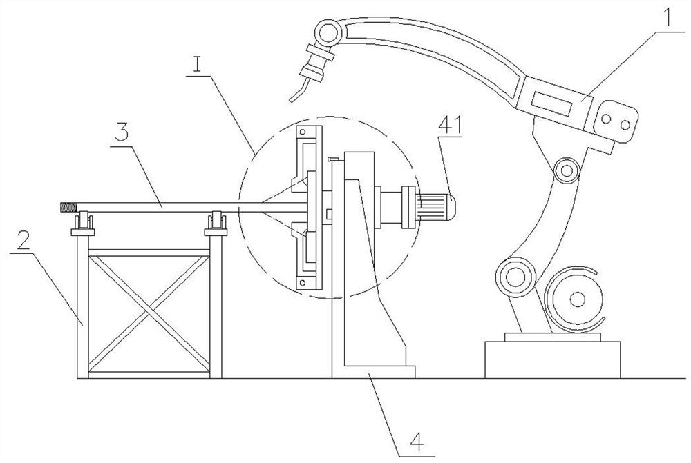 Automatic welding device for electric iron tower foundation bolt assemblies