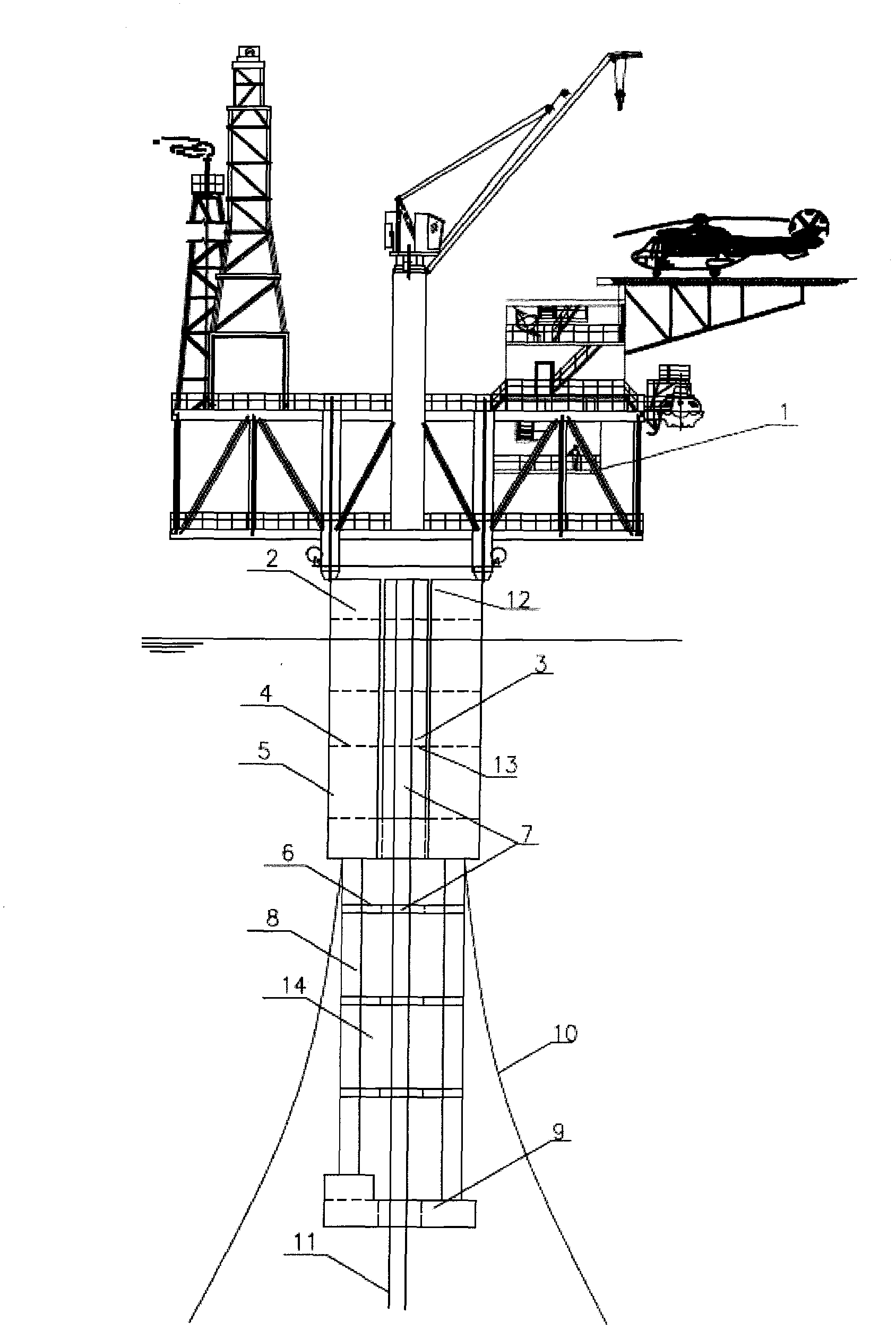 Box-shaped truss type four-stand column deep water platform system with asymmetric soft cabin