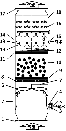 Seawater desulfurization device for tail gas of marine diesel engine