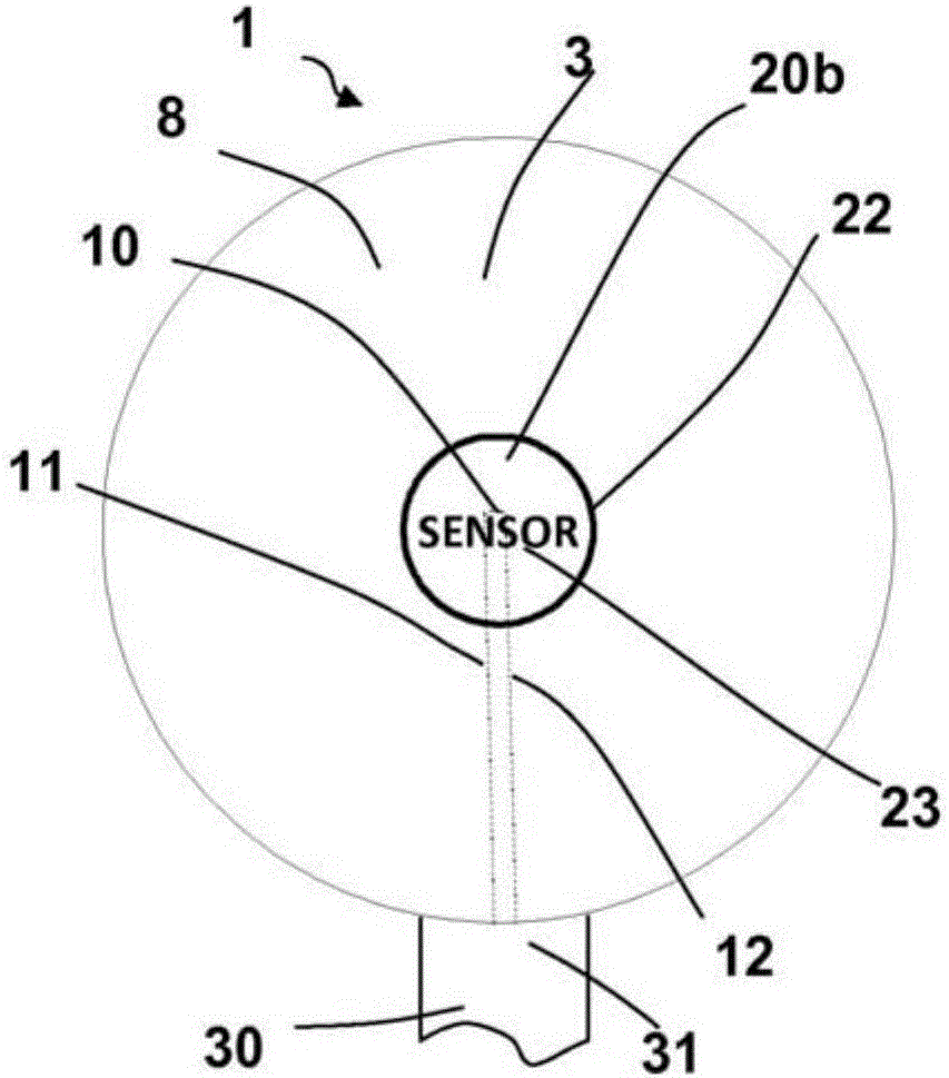 Cooking container provided with a temperature sensor and means for identifying a cooking area