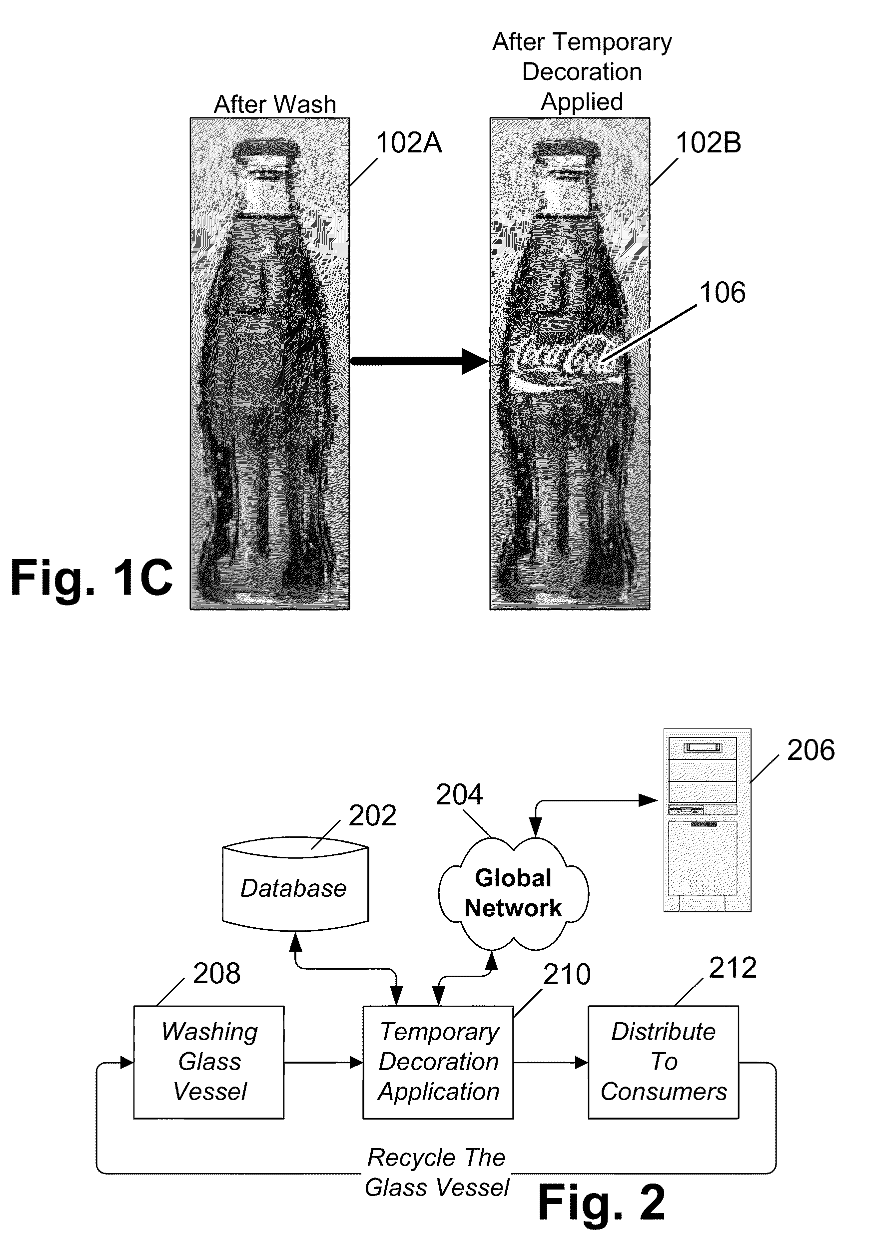 Method of using temporary decoration to mass customize refillable glass vessels