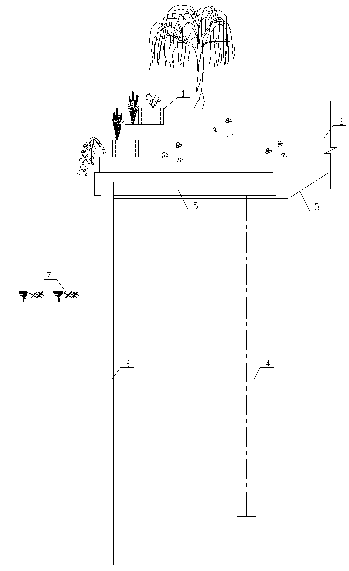 High-pile bearing platform type ecological revetment structure and construction method thereof