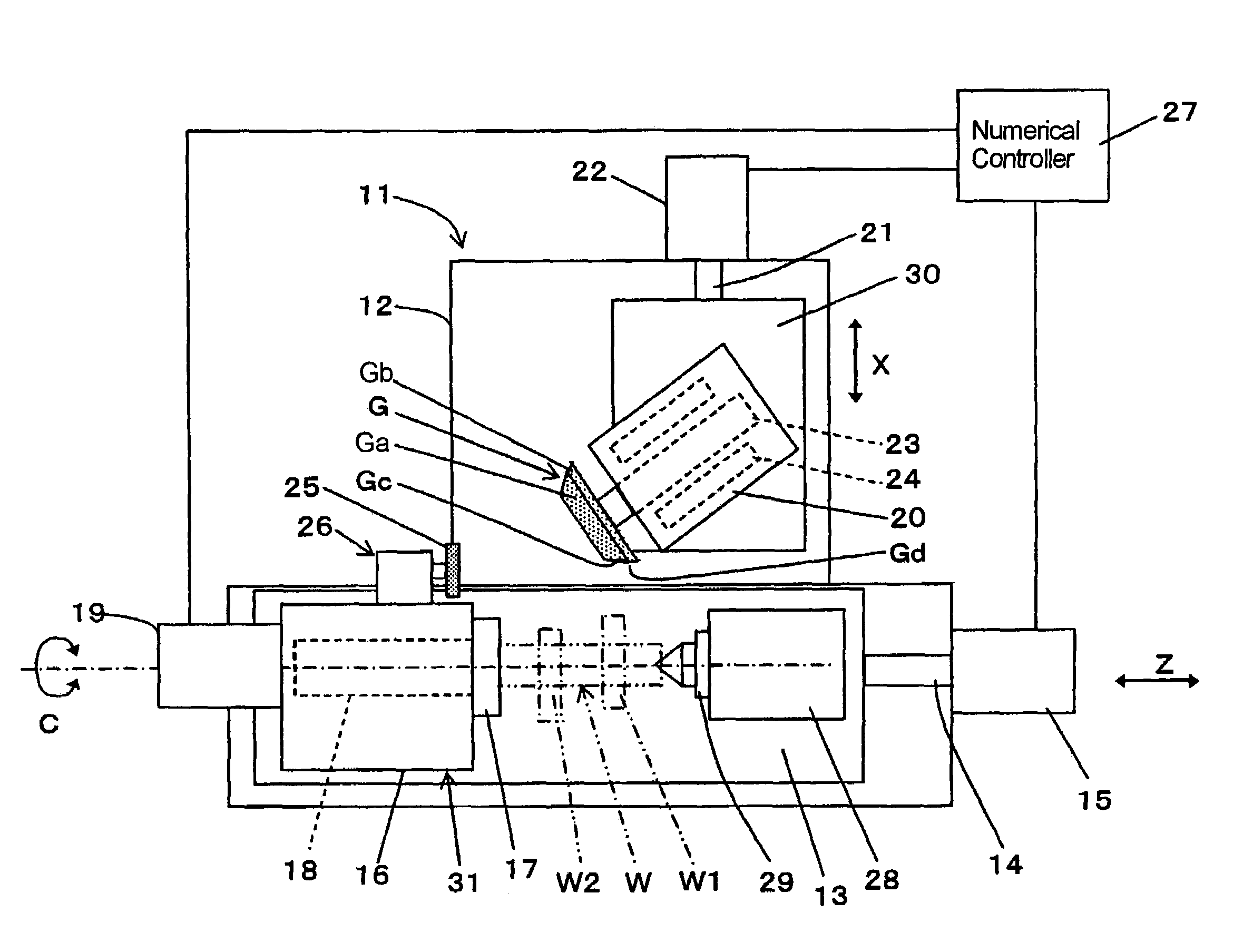 Method and apparatus for grinding cam with re-entrant surface