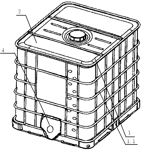 Middle-size bulk container with liquid discharging port baffle