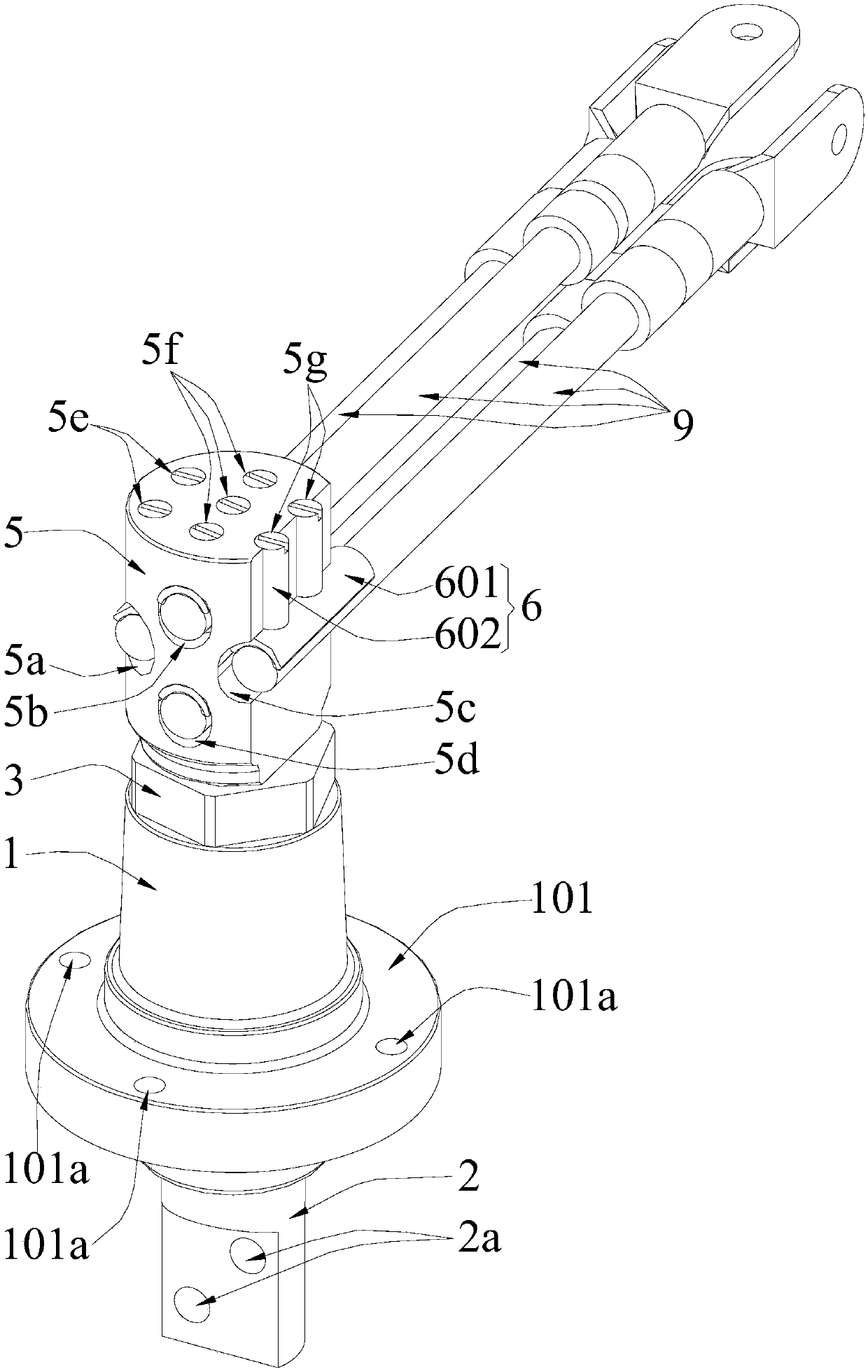 An all-round outlet terminal and outlet structure of a distribution transformer